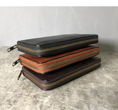 Fashion Black Leather Mens Long Wallet Brown ZIpper Long Wallet Coffee Clutch Wallet Men - iwalletsmen