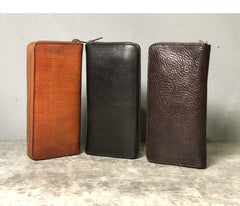 Fashion Black Leather Mens Long Wallet Brown ZIpper Long Wallet Coffee Clutch Wallet Men - iwalletsmen