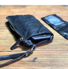 Fashion Black Leather Mens Long Wallet Brown Wristlet Wallet Phone Chain Wallet Clutch Men - iwalletsmen