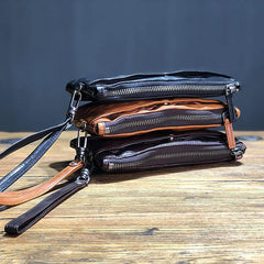 Fashion Black Leather Mens Long Wallet Brown Wristlet Wallet Phone Chain Wallet Clutch Men - iwalletsmen