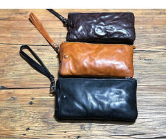 Fashion Black Leather Mens Long Wallet Brown Wristlet Wallet Phone Chain Wallet Clutch Men - iwalletsmen