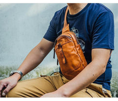 Fashion Brown Leather Men Sling Pack Chest Bag Sling Bag Cool Coffee Leather One Shoulder Backpack For Men - iwalletsmen