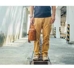 Fashion Brown Leather Men Sling Pack Chest Bag Sling Bag Cool Coffee Leather One Shoulder Backpack For Men - iwalletsmen