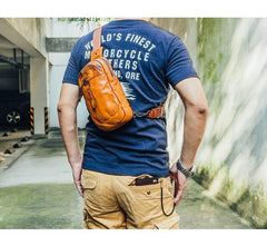 Fashion Brown Leather Men Sling Pack Chest Bag Sling Bag Cool Coffee Leather One Shoulder Backpack For Men - iwalletsmen