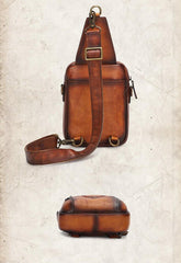 Vintage Brown Leather Deer Womens Men's Sling Bag Chest Bag Sling Pack Sling Backpack For Men - iwalletsmen