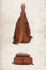 Vintage Brown Leather Men's Sling Bags Chest Bag Brown Sling Pack Sling Backpack For Men - iwalletsmen