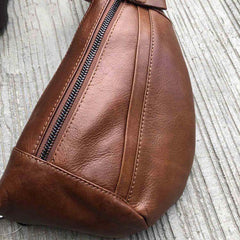 Fashion Brown Leather Men's Sling Bags Chest Bag Fashion Brown One shoulder Backpack Sling Bag For Men - iwalletsmen