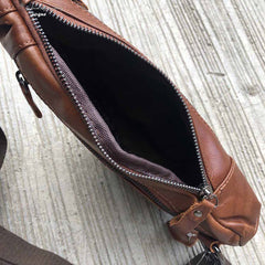 Fashion Brown Leather Men's Sling Bags Chest Bag Fashion Brown One shoulder Backpack Sling Bag For Men - iwalletsmen
