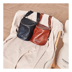 Fashion Brown Leather Mens Womens Bucket Side Bag Black Bucket Messenger Bag For Men and Women - iwalletsmen