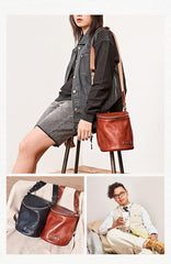 Fashion Brown Leather Mens Womens Bucket Side Bag Black Bucket Messenger Bag For Men and Women - iwalletsmen