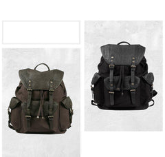 Fashion Canvas Leather Mens Backpack School Backpack Black Canvas Travel Backpack For Men - iwalletsmen