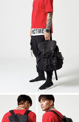 Fashion Canvas Leather Mens Backpack School Backpack Black Canvas Travel Backpack For Men - iwalletsmen