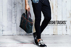 Fashion Canvas Leather Mens Black Briefcase Computer Bag Work Bag Handbag For Men - iwalletsmen