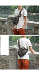 Fashion Denim Blue Mens Small Sling Bag Chest Bags Blue Fashion Denim One Shoulder Backpacks For Men - iwalletsmen