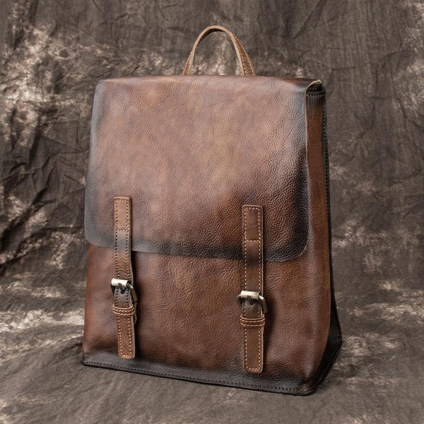 Fashion Brown LEATHER MEN'S College Backpack Travel Backpack Satchel School Backpack For Men - iwalletsmen