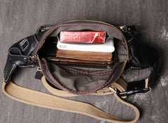 Best Black Leather Fanny Pack Men's Black Chest Bag Best Hip Bag Waist Bag For Men - iwalletsmen