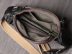 Best Black Leather Fanny Pack Men's Black Chest Bag Best Hip Bag Waist Bag For Men - iwalletsmen