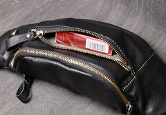 Best Black Leather Fanny Pack Men's Black Chest Bag Best Hip Bag Waist Bag For Men - iwalletsmen