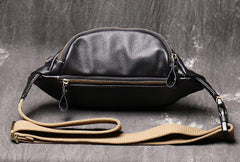 Best Black Leather Fanny Pack Men's Black Chest Bag Best Hip Bag Waist Bag For Men - iwalletsmen