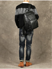 Fashion Leather Men's 15 inches Computer Backpack Black Large Travel Backpack Black Large College Backpack For Men - iwalletsmen