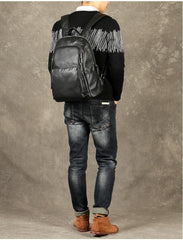 Fashion Leather Men's 15 inches Computer Backpack Black Large Travel Backpack Black Large College Backpack For Men - iwalletsmen
