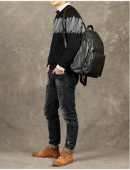 Fashion Leather Men's 15 inches Computer Backpack Black Large Travel Backpack Black Large College Backpack For Men - iwalletsmen
