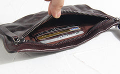 Fashion Leather Mens Clutch Cool Black Slim Wallet Zipper Clutch Wristlet Wallets for Men - iwalletsmen