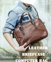 Fashion Leather Mens Cool Black Business Bag 13'' Messenger Bag Briefcase Brown Work Bag Laptop Bag for men - iwalletsmen