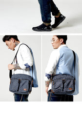 Fashion Oxford Cloth Leather Mens Ancient Red Side Bag Messenger Bags Ancient Gray Oxford Cloth Courier Bag for Men - iwalletsmen
