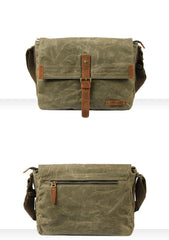 Fashion Waxed Canvas Leather Mens Army Green Side Bags Messenger Bags Khaki Casual Canvas Courier Bag for Men - iwalletsmen