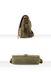 Fashion Waxed Canvas Leather Mens Army Green Side Bags Messenger Bags Khaki Casual Canvas Courier Bag for Men - iwalletsmen