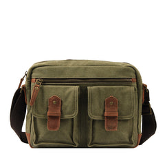 Fashion Canvas Leather Mens Khaki Side Bag Messenger Bags Army Green Canvas Courier Bag for Men - iwalletsmen