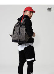 Fashion Canvas Leather Mens Bucket Sling Bag Sling Pack Khaki Canvas Sling Backpack for Men - iwalletsmen