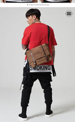 Fashion Canvas Leather Mens Side Bags Messenger Bags Khaki Canvas Courier Bag for Men - iwalletsmen