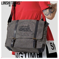 Fashion Canvas Leather Mens Side Bags Messenger Bags Khaki Canvas Courier Bag for Men - iwalletsmen