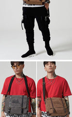 Fashion Canvas Leather Mens Side Bags Messenger Bags Khaki Canvas Courier Bag for Men - iwalletsmen
