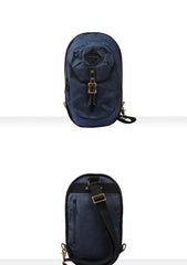 Fashion Waxed Canvas Mens Sling Bag Canvas Sling Pack Blue Canvas Sling Backpack for Men - iwalletsmen