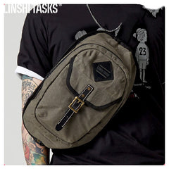 Fashion Waxed Canvas Mens Sling Bag Canvas Sling Pack Blue Canvas Sling Backpack for Men - iwalletsmen