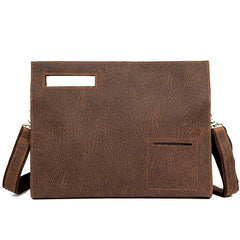 Fashion Black Mens Leather 10 inches Mens Gray Messenger Bag Brown Courier Bag Clutch Bag for Men - iwalletsmen