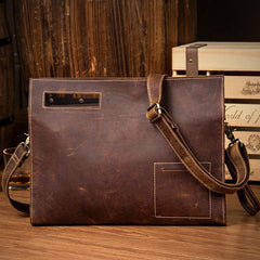 Fashion Black Mens Leather 10 inches Mens Gray Messenger Bag Brown Courier Bag Clutch Bag for Men - iwalletsmen