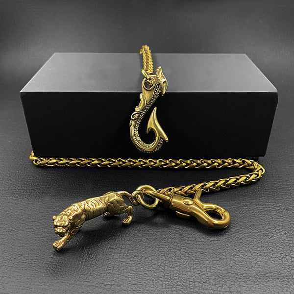 Cool Brass 18" Mens Tiger Hook Key Chain Pants Chain Wallet Chain Motorcycle Wallet Chain for Men - iwalletsmen