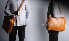 Fashion Brown PU Leather Casual Men's Messenger Bag Backpack Laptop Briefcase For Men - iwalletsmen