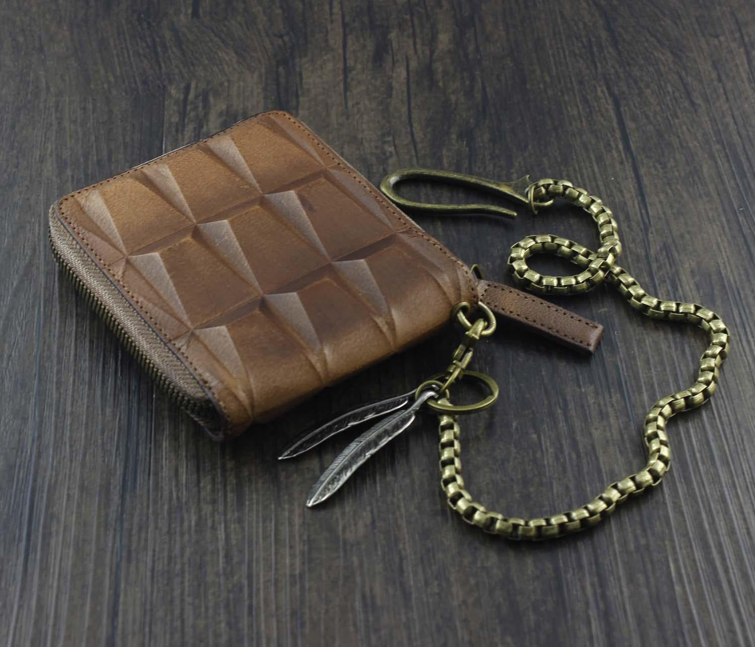 Fashion Brown Leather Men's Small Zipper Biker Chain Wallet Wallet with Chain For Men - iwalletsmen