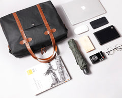 Fashion PVC Canvas Black Men's Large Handbag Briefcase Business Laptop Business For Men - iwalletsmen