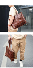 Vintage Brown Leather Men Womens Tote 15 inches Amber Brown Tote Bag Shoulder Tote Bag For Men - iwalletsmen