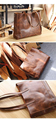 Vintage Brown Leather Men Womens Tote 15 inches Amber Brown Tote Bag Shoulder Tote Bag For Men - iwalletsmen