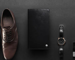 Casual Leather Men's Black Trifold Long Wallet Passport Wallet For Men - iwalletsmen