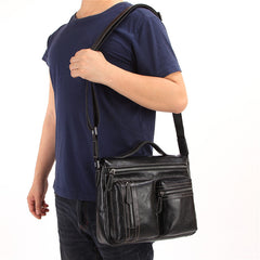 Fashion Black Leather Men's Professional Briefcase Handbag Black Side Bag Shoulder Bag For Men - iwalletsmen