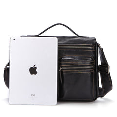 Fashion Black Leather Men's Professional Briefcase Handbag Black Side Bag Shoulder Bag For Men - iwalletsmen