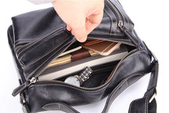 Fashion Black Leather Men's Professional Briefcase Handbag Black Side Bag Shoulder Bag For Men - iwalletsmen